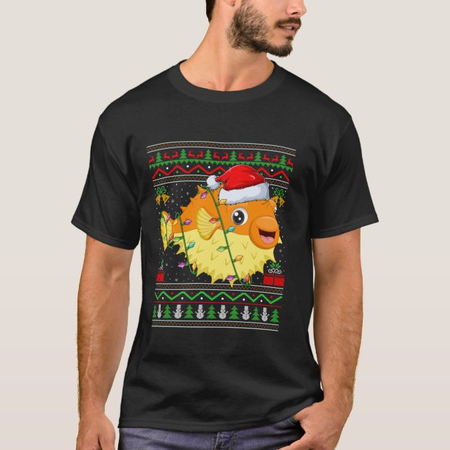 Puffer Fish Christmas Lights Santa Ugly Sweater Xm (Front)