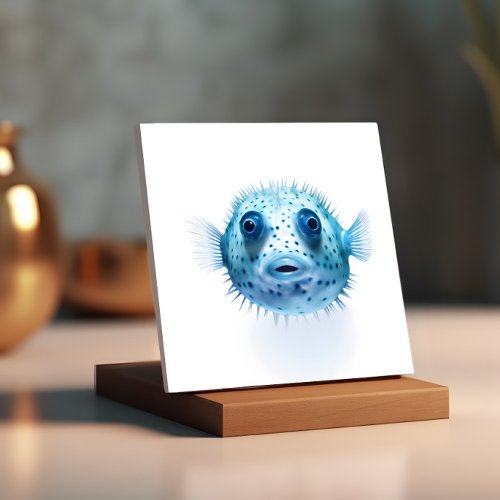 Puffer Fish Cyanotype Decorative Ceramic Tile