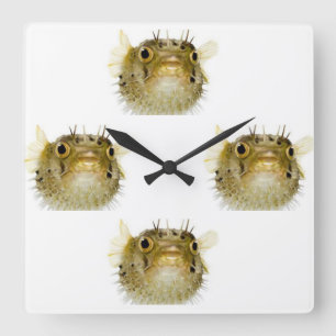 ***PUFFER FISH FISHERMAN'S*** SQUARE WALL CLOCK