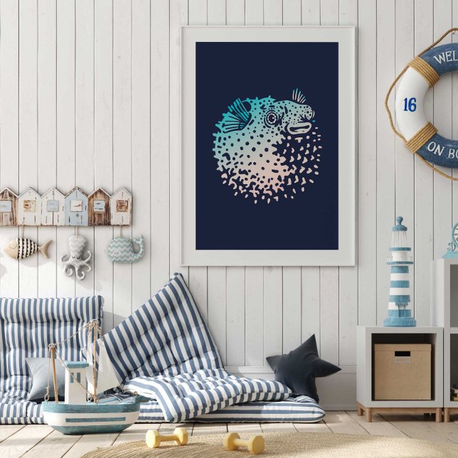 Puffer Fish Ocean Wall Art Poster Print (Puffer Fish Ocean Wall Art Poster Print by TinkPrints.)