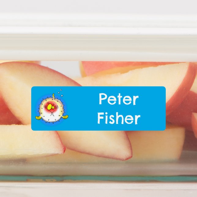 Puffer fish porcupine fish cartoon personalized labels (Affixed)