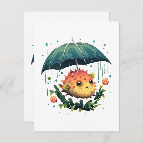 Puffer Fish Rainy Day With Umbrella Holiday Card