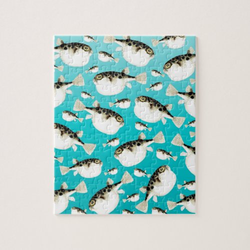 puffer fish teal pattern jigsaw puzzle