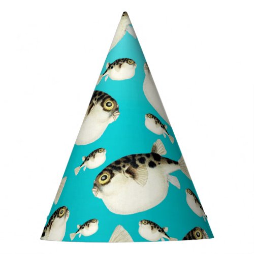 puffer fish teal pattern party hat
