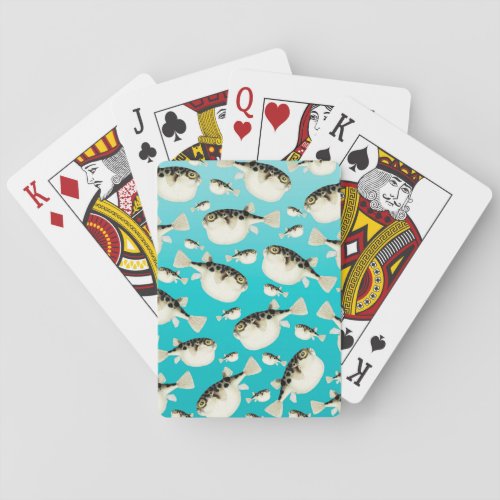 puffer fish teal pattern playing cards
