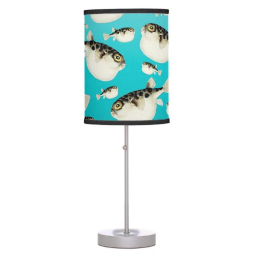Puffer fish teal pattern table lamp