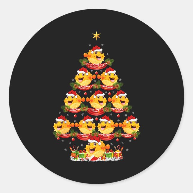 Puffer Fish Xmas Lighting Santa Puffer Fish Christ Classic Round Sticker (Front)