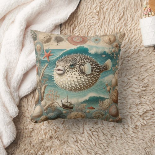 Pufferfish  2 throw pillow