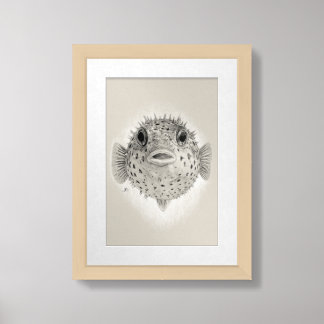 Pufferfish Pencil Drawing – Black and White Framed Art