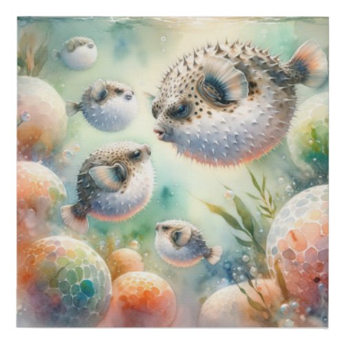 Pufferfish Serenade 040624AREF123 _ Watercolor Faux Canvas Print