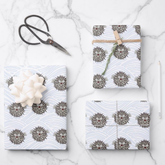 Pufferfish Wrapping Paper Flat Sheet Set of 3 (Front)