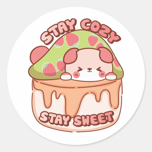Puffi stays cozy classic round sticker (Front)