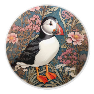 Puffin And Sea Thrift Flowers William Morris Ceramic Knob