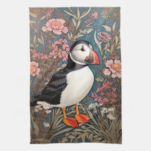Puffin And Sea Thrift Flowers William Morris Kitchen Towel