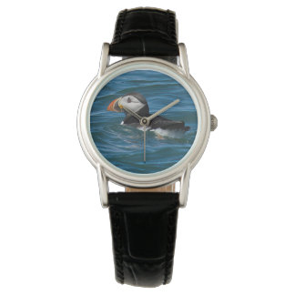 Puffin at sea faux canvas print acrylic print key watch
