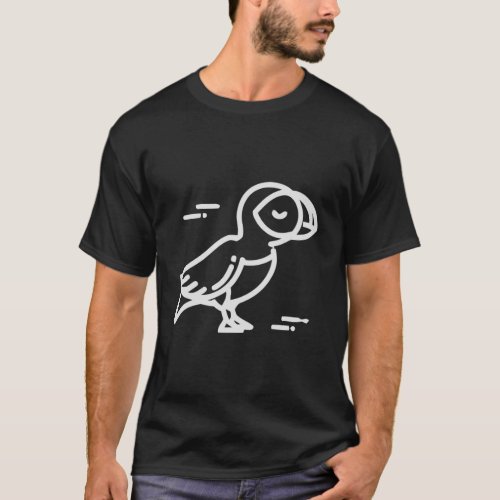 Puffin Bird Animal Badge Patch Line Art Outline Gi T_Shirt
