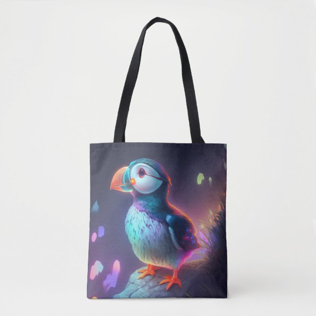 Puffin Bird Animal Portrait Painting Forest Spirit Tote Bag (Front)