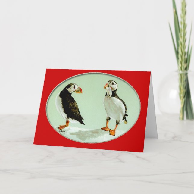 Puffin Bird Comical Art Gifts Holiday Card (Front)