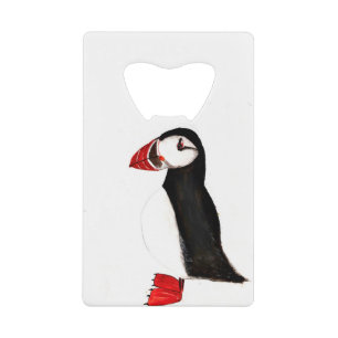 Puffin bird cute Funny watercolor Atlantic Arctic Credit Card Bottle Opener