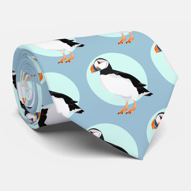 Puffin Bird Illustration Neck Tie (Rolled)