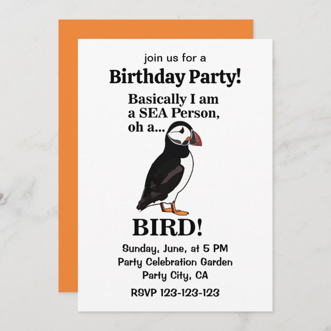 Puffin Bird Seabird Funny Birthday Party Invitation (Front/Back)
