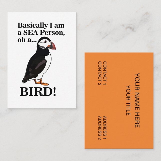 Puffin Bird Seabird Wildlife Funny Business Card (Front/Back)