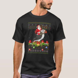 Puffin Bird Ugly Santa Riding Puffin Christmas T-Shirt
