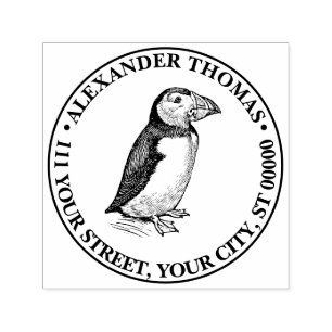 Puffin Bird Vintage Drawing Name Return Address Self-inking Stamp