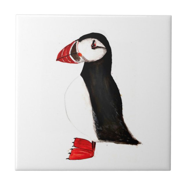 Puffin Bird Wildlife Watercolor Colorful  Ceramic Tile (Front)