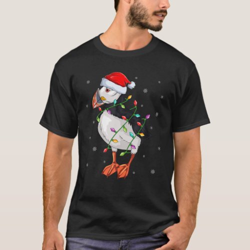 Puffin Bird Xmas Lighting Santa Hat Puffin Christm T_Shirt
