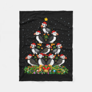 Puffin Bird Xmas Tree Gift Santa Hat Puffin Christ Fleece Blanket