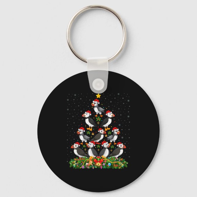 Puffin Bird Xmas Tree Gift Santa Hat Puffin Christ Keychain (Front)