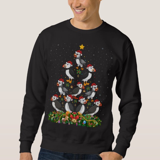 Puffin Bird Xmas Tree Gift Santa Hat Puffin Christ Sweatshirt (Front)