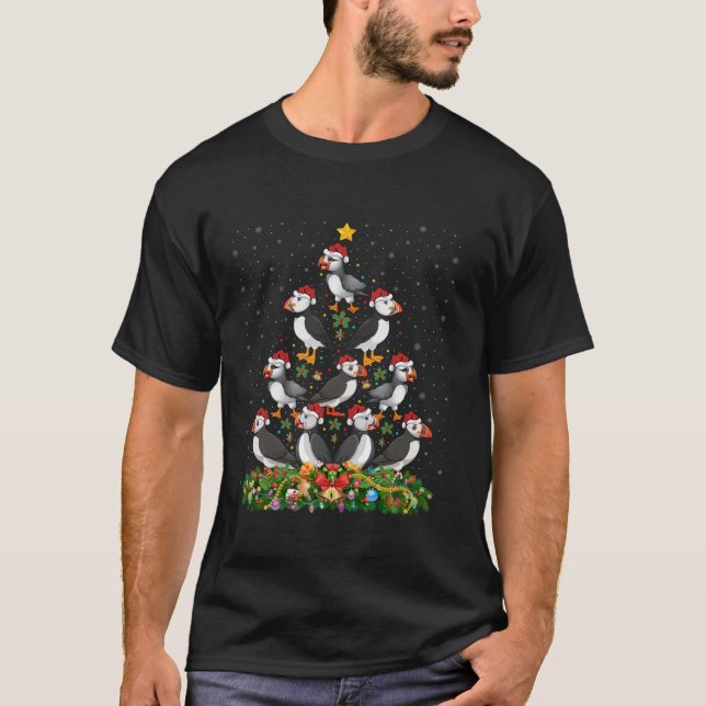 Puffin Bird Xmas Tree Gift Santa Hat Puffin Christ T-Shirt (Front)