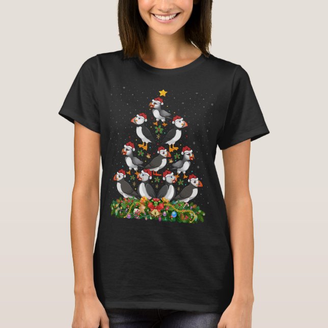 Puffin Bird Xmas Tree Gift Santa Hat Puffin Christ T-Shirt (Front)