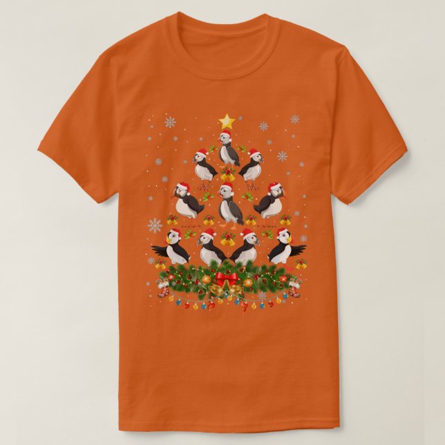 Puffin Bird Xmas Tree Gift Santa Hat Puffin Christ T-Shirt (Design Front)