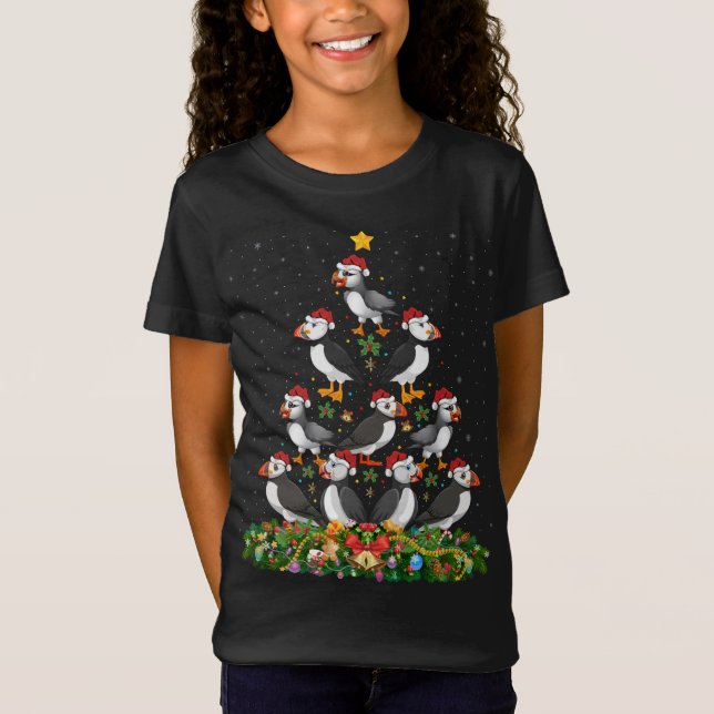 Puffin Bird Xmas Tree Gift Santa Hat Puffin Christ T-Shirt (Front)