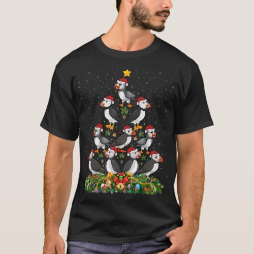 Puffin Bird Xmas Tree Santa Hat Puffin Christmas T_Shirt