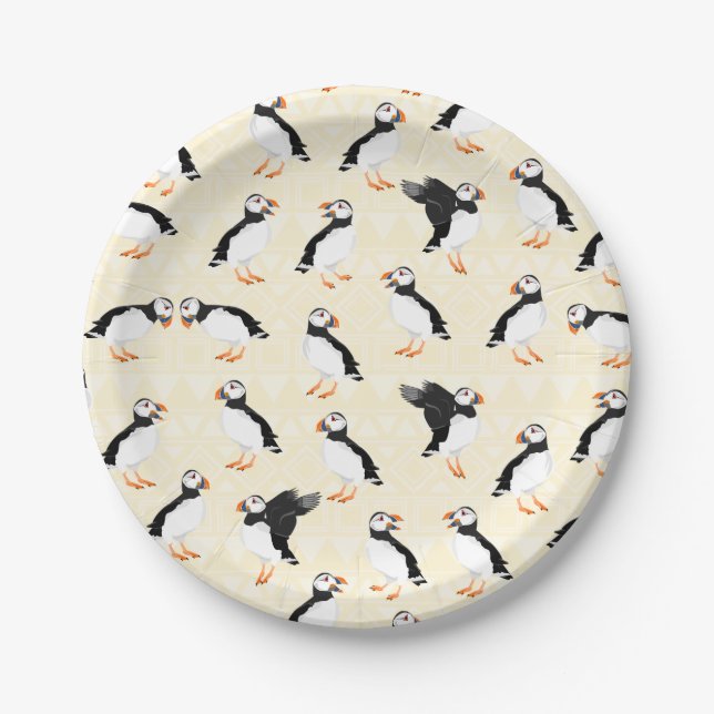 Puffin Birds Pattern Paper Plates (Front)