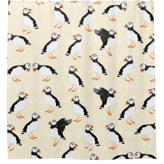 Puffin Birds Pattern Shower Curtain (Front)