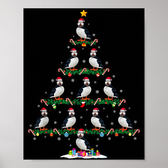 Puffin Christmas Tree Pajama Men Women Kids Ugly X Poster (Front)