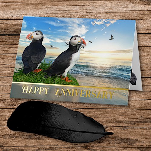 Puffin Couple Anniversary Foil Greeting Card