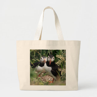 Puffin Couple Large Tote Bag