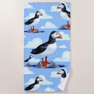Puffin Cute Atlantic Seabird Beach Towel