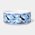 Puffin Cute Atlantic Seabird Bowl<br><div class="desc">Cute Atlantic Puffin seabird,  with his typical black and white plumage and brightly colored beak,  standing on a rock,  in the Ocean. Original Vector Illustration Copyright BluedarkArt TheChameleonArt.</div>