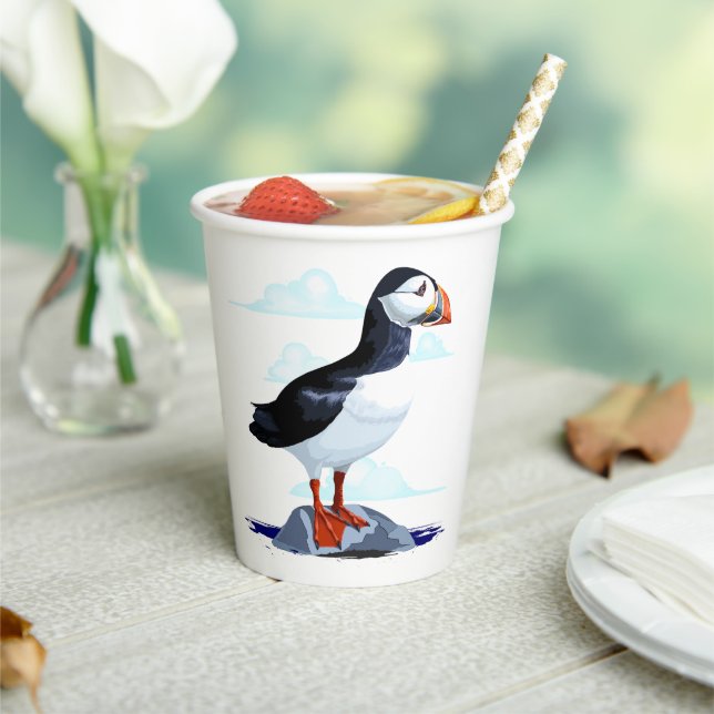 Puffin Cute Atlantic Seabird Paper Cups (Insitu)