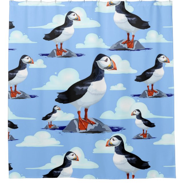 Puffin Cute Atlantic Seabird Shower Curtain (Front)
