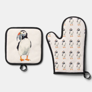 Puffin design oven mitt & pot holder set