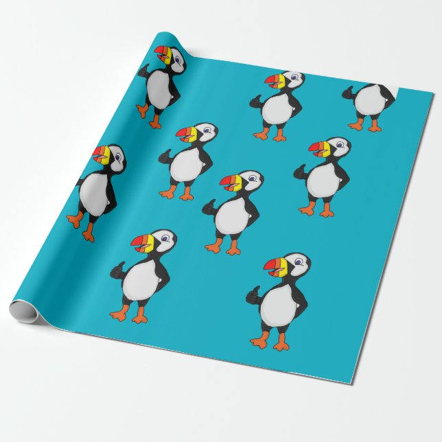 Puffin design wrapping paper (Unrolled)