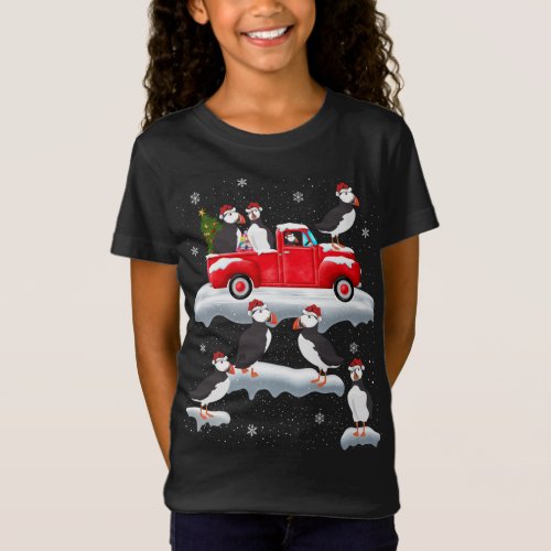 Puffin Driving Christmas Tree Red Truck Puffin Chr T_Shirt